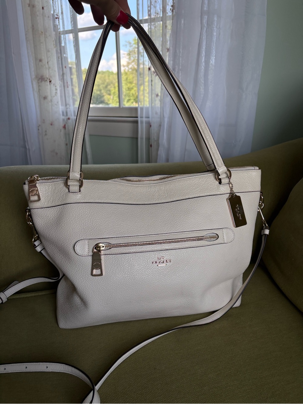 Coach Chalk Pebbled Leather Shoulder Tote with Gold Hardware